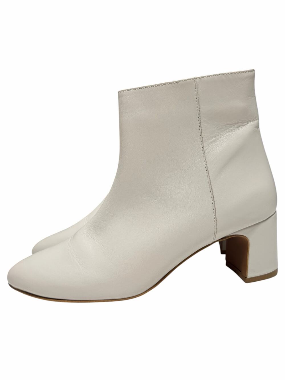 Fabianelli MISMATCH SIZE Italy White Leather Ankle Boots Block Heel Pointed Toe